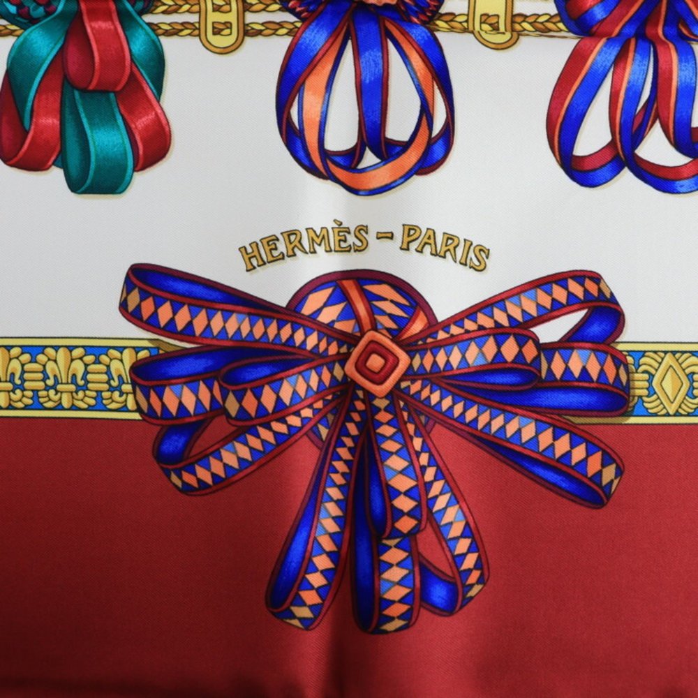 HERMES Hermes Les Rubans Du Cheval Horse Ribbon Carre 90 Scarf Silk Bordeaux ... - Picture 4 of 7